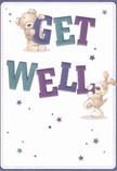 Brimming with joyful energy, this Wembley get well card features two animated companions-a sweet teddy bear and a playful puppy-each entwined in the act of sharing heartfelt wishes. Large, inviting letters in misty indigo and teal leap from the soft cream background, offering a visual embrace akin to the spirited community of Wembley. Stars in hues of blue and purple scatter overhead like whispered get well wishes, recalling the hopeful sparkle of Wembley's markets and parklands. The bear's and puppy's fluffy fur is drawn so lovingly that it captures the sense of a gentle, reassuring hug. Altogether, this scene radiates comfort and optimism, much like a bouquet hand-delivered by Flowers Wembley to a friend on the mend in this vibrant northwest London neighbourhood.